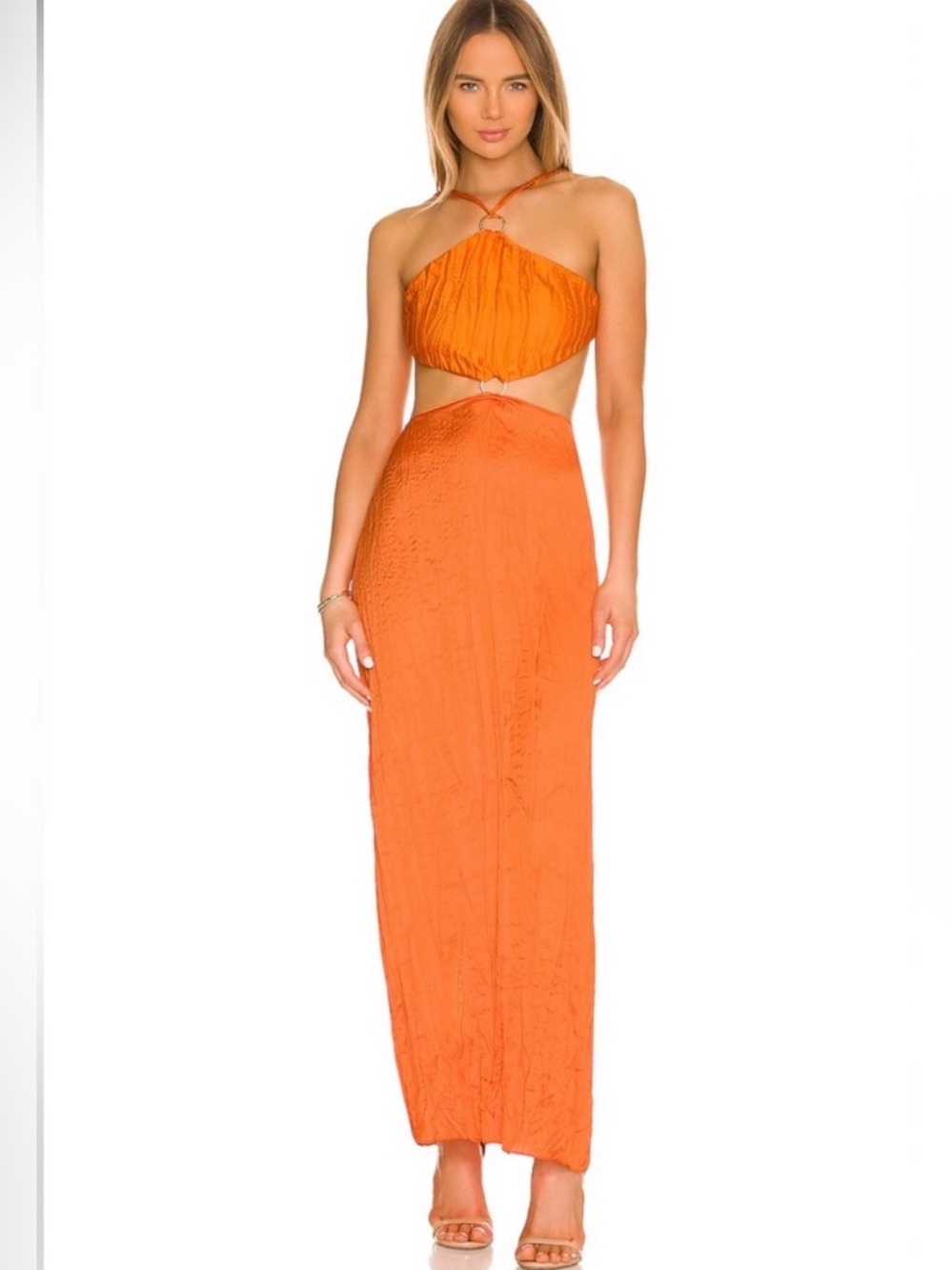 Baobab Kira Maxi Dress Guarana Orange Cutout Crinkle Maxi S